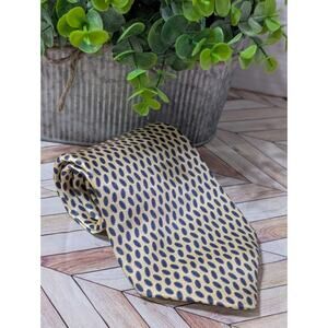 Savile Row Mens 100% Silk Necktie Made In USA Designer Geometric Dot Yellow Blue